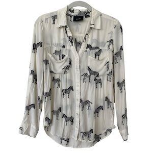 Maeve x Anthropologie Zebra Novelty Print Blouse Top Sz 0 Button Up Safari